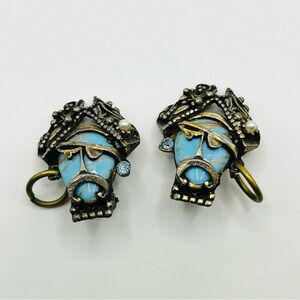 Vintage Rare Selro SELINI Unsigned Pirate Glass Cabochon faux Pearl Earrings